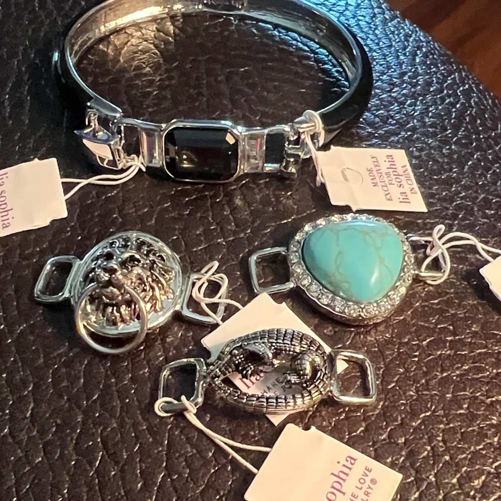 3/$18 Lia Sophia Silver and Black Bracelet with Charms Lot 2164 - Picture 3 of 11